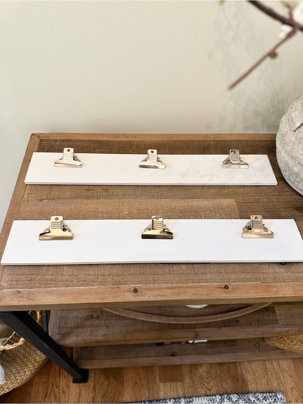 White Wall 3 Clip Hook Rack Display Boards with Silver Clips - Set of 2 18” x 3”